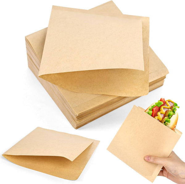 VGOODALL Double Open Snack Bags, 6" x 6" Grease-Resistant Brown Sandwich Bags for Deli Snacks