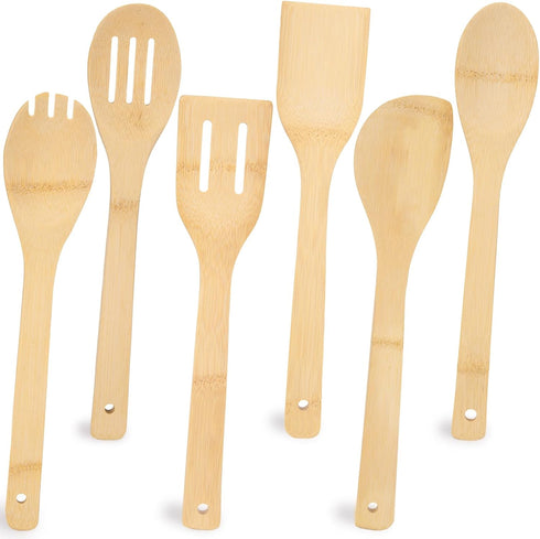 HANSGO 6PCS Bamboo Cooking Utensils Set, Spatula Spoons for Home Kitchen, Housewarming Gift