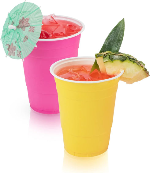 16 oz, Set 24, True Party Plastic Cups, Disposable Cup for Beers, Cocktails, Sodas, Water, Beverages, Smoothies, Iced