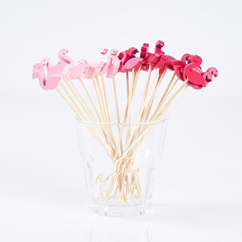 PuTwo Handmade Bamboo Cocktail Picks - 100ct Toothpicks, 4.7" in Flamingo Decor