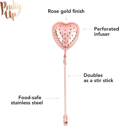 Pinky Up Heart Shaped Tea Ball, Reusable Loose Leaf Tea Infuser, Stainless Steel, Rose Gold