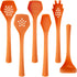 Heavy Duty Kitchen Utensils Set, 6 pc Nonstick Nylon, High Heat Resistant for Stovetop and Griddle, Orange