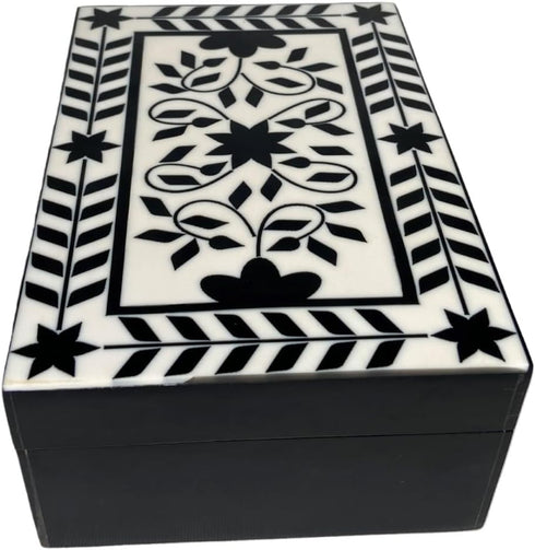 collectiblesBuy Handmade Rectangular Keepsake Wooden Storage Box, Classic White Base Floral Design Jewelry Organizer