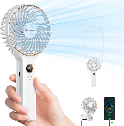 SWEETFULL Handheld Fan, Portable 5000mAh Rechargeable Battery, 6 Speed Wind, Mini Travel Fan for Women