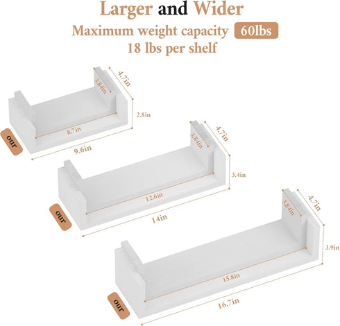 Elegant White Solid Wood Floating Shelves for Home D cor
