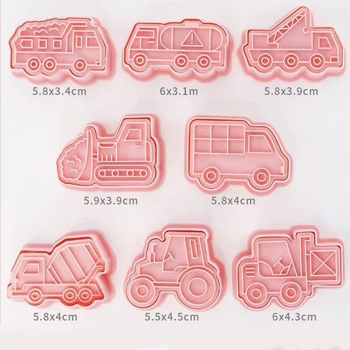 8 Set Set Transportation Vehicle Cookie Cutters with Plunger Stamper Piece Construction Vehicles Cookie Cutters Car