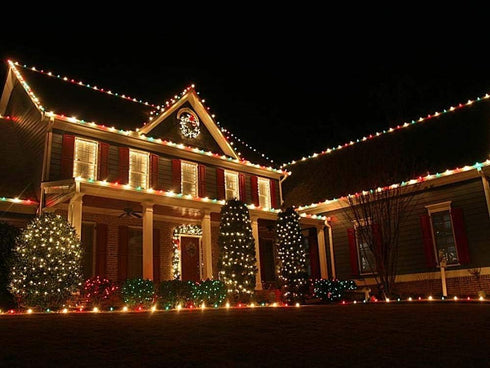 25 C9 Set Bulbs Foot Multi Ceramic Christmas String Light - Opaque - Roofline Light String - Green Wire