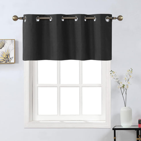 Home Queen Grommet Blackout Curtain Valance Window Topper, Short Cafe Valence, 54 W X 18 L Inch, Black
