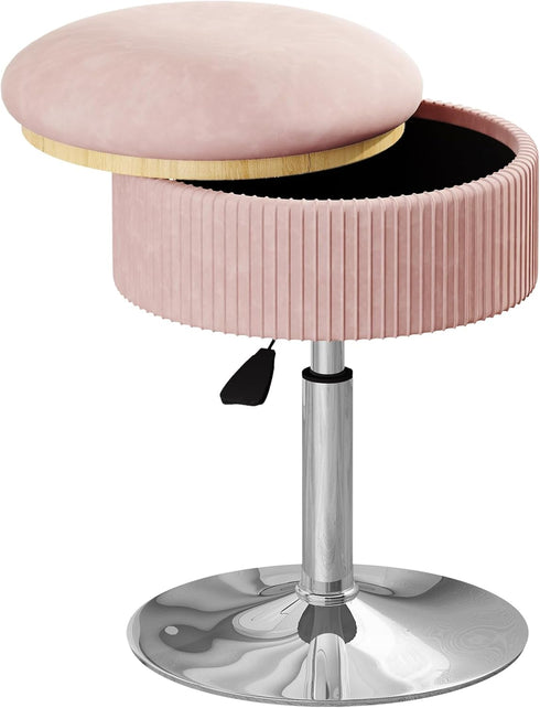 360 ACEQLYT Vanity Stool with Storage, High-Density Non-Sagging Foam Makeup Chair, Height Adjustable Swivel Ottoman