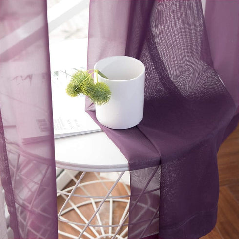 MIULEE 2 Panels Solid Color Plum Purple Sheer Curtains, Elegant Grommet Window Voile Panels for Bedroom Living Room