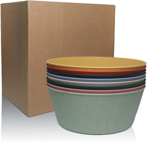 WANBY Plastic Bowls Set Large Salad Bowls Lightweight Unbreakable Dinner Bowls Set Dishwasher & Microwave Safe (8 Pack 54Oz) by WANBY