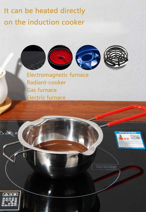 Stainless Steel Double Boiler Pot, 600ML Updated Melting Pot with Silicone Spatula for Melting Butter, Chocolate, Candy