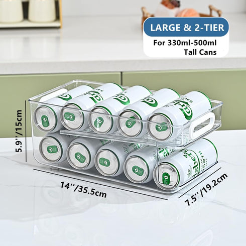 Upgrade 2-Tier Rolling Soda Can Storage Organizer, Tall Skinny Soda/Pop Cans Dispenser for Refrigerator, Plastic