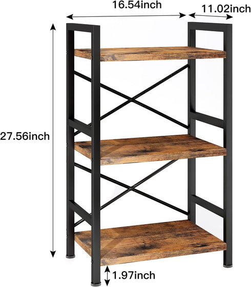 Homeiju Bookshelf, 3 Tier Industrial Bookcase, Metal Small Bookcase for Living Room and Home Office