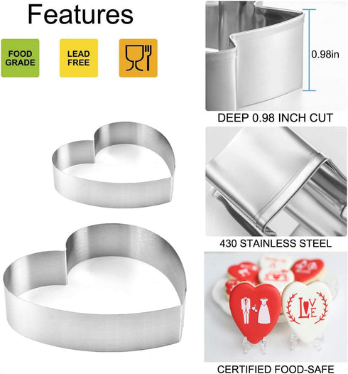 5 Pieces Heart Cookie Cutter - 3.95", 3.35", 2.75", 2.36", 1.37" Valentine s Day Cookie Cutters for Baking and