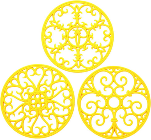 Silicone Trivet Mat, Non-Slip & Heat Resistant Kitchen Hot Pads, Set of 3, Yellow