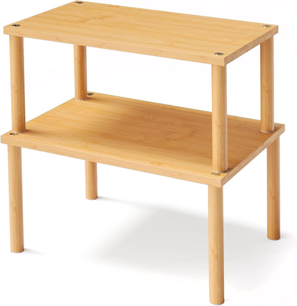 Cabinet Organizer Shelf, Set of 2 Kitchen Counter Shelves, Bamboo Spice Rack, Stackable Expandable Kitchen Storage Shelf