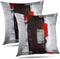 Set of 2 Red and Grey Abstract Art Pillow Covers, 18 x 18 Inch Decorative Throw Pillows for Living Room Bedroom Sofa
