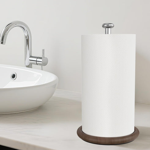 Countertop VEHHE Wooden Paper Towel Holder with Weighted Base, One-Handed Tear Paper Towel Holder Stand with Damping