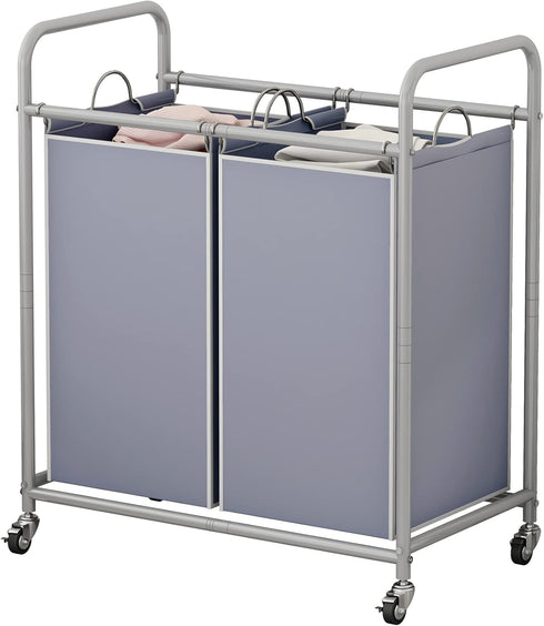 SUOERNUO Laundry Sorter Basket 2 Bag Laundry Hamper Cart with Rolling Lockable