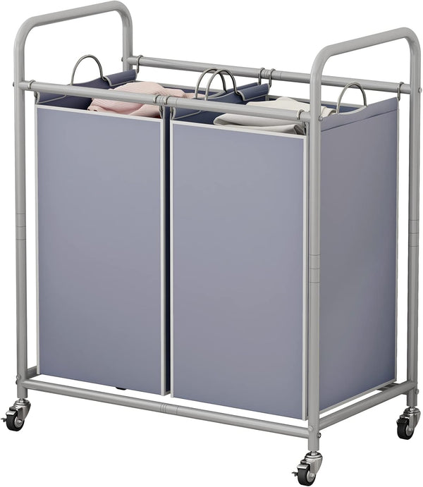 SUOERNUO Laundry Sorter Basket 2 Bag Laundry Hamper Cart with Rolling Lockable