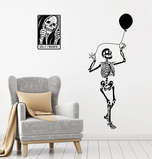 Stay Positive Skull Metal Sign Decor, 12" x 8" for Grunge, Goth, and Emo Room Styles