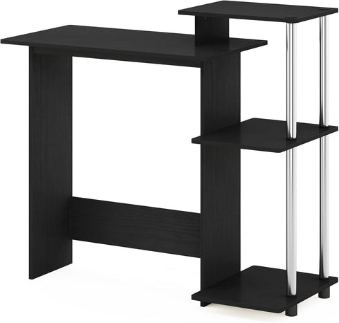 Furinno Efficient Home Laptop Desk with Square Shelves, Side, Americano/Chrome for Computer Use