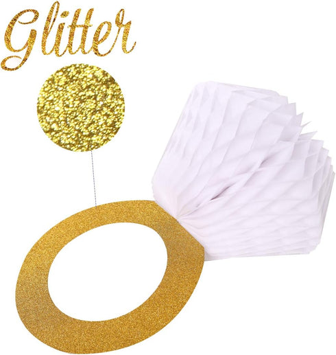 Bridal Shower Decoration Set of 6, Engagement Party Supplies, Glitter Gold Honeycomb Ring Hanging Decorations
