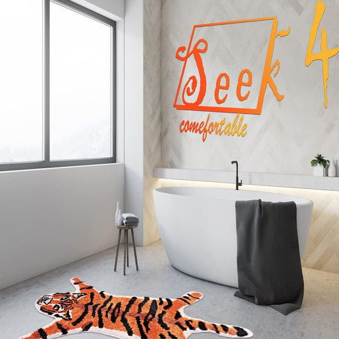 Faux Tiger Printed Rug/Mat for Bathroom, Non-Slip Absorbent Area Rug for Small Home Decor (Orange)