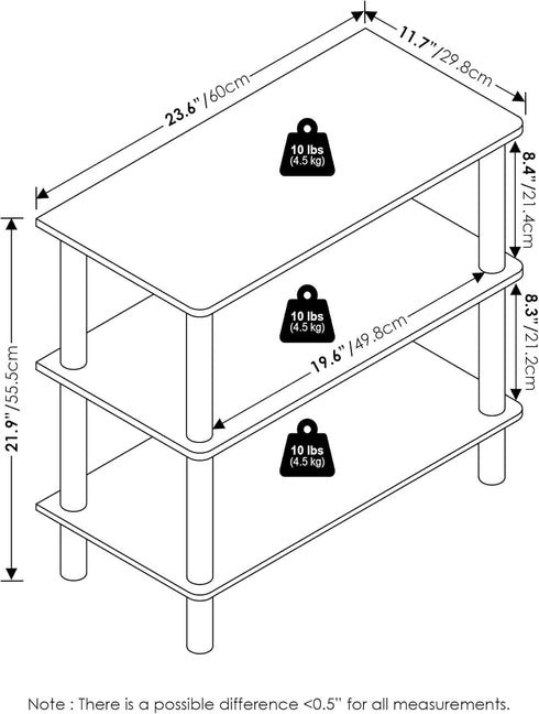 3-Tier 11.7 23.6 21.9, Closet Furinno TURN-N-TUBE Shoe Rack, Narrow Small Shoe Organizer, Toolless Shoe Rack Storage