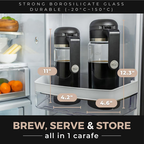 360, 360 (2.0 68 FL.OZ) VINCI Cold Brew Glass Cold Brew Coffee Maker Featuring Patented Dual Filter Brewing Technology
