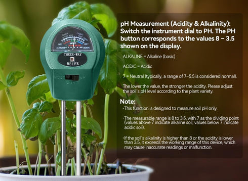 Speedinistic 3-in-1 Soil pH Meter - Moisture, Light, and pH Tester for Garden, Lawn, Farm, Indoor & Outdoor Plant Care