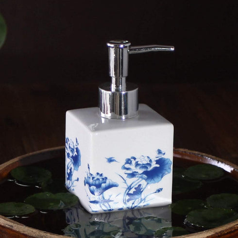 Lotion Soap Dispenser, Ceramic Lotion Soap Dispenser with Pump for Bathroom and Kitchen, Vintage Blue