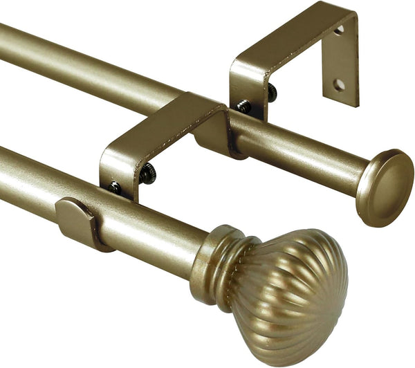 Urbanest Fluted Ball Adjustable Double Drapery Curtain Rod Set - 5/8", 48"-84", Antique Gold