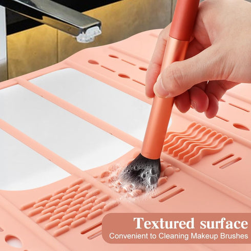 Bathroom Sink Cover for Counter Space, Foldable Sink Toppers, Silicone Makeup Brush Cleaning Mat, Light Pink