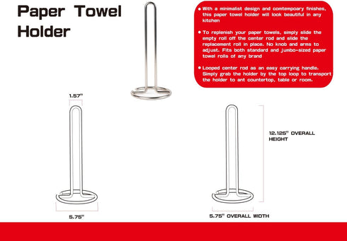 FitWell Paper Towel Holder for Kitchen Countertops, Bars & Dining Tables Steel Paper Towel Stand, Fits Standard & Jumbo Rolls, 1 Count (Satin Nickel) by FitWell Home Products