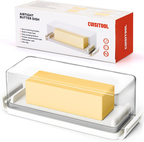 Airtight Butter Dish with Lid for Countertop and Refrigerator Door Shelf, Butter