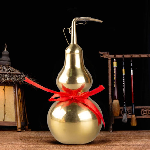 BRABUD Chinese Feng Shui Alloy Gourd Statue, Gold Wu Lou Figurine for Good Luck Wealth Home Decoration (6.3'') ZD081