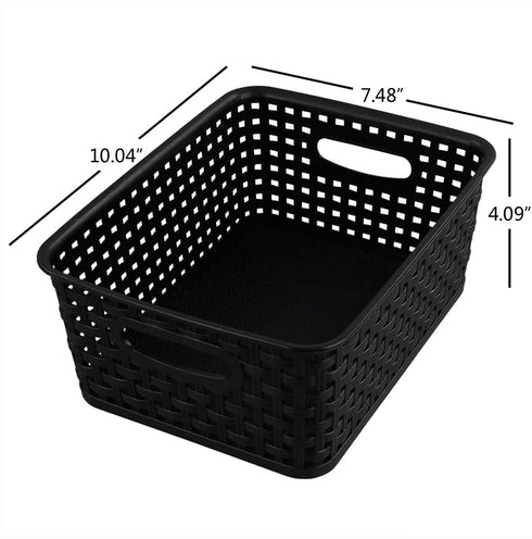 6-pack Black Woven Plastic Storage Baskets, Organizing Bins