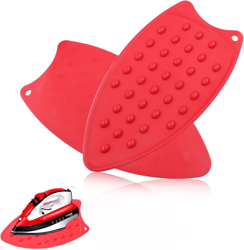 2 Pcs Silicone Iron Rest Pads, Heat Resistant Protective Mats for Ironing Board, Curling Irons, Flat Irons (Red)