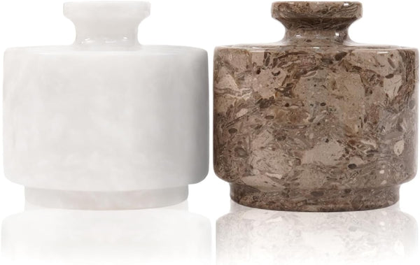 MARBLOUS KRAFTS Marble Salt Cellar with Lid 3" White and Oceanic Celtic
