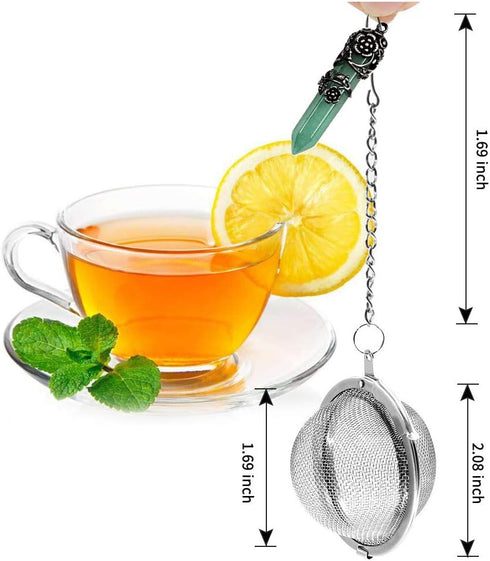 2 Pack Healing Crystal Pendant Loose Tea Steeper - Antique Silver Flower Wrapped Natural Gemstone Tea Infusers