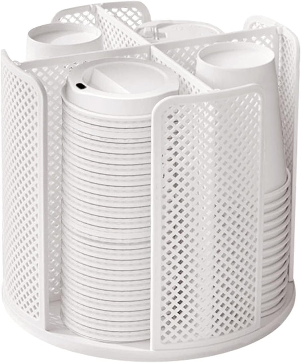 Rotating Cup and Lid Organizer, 4 Compartment Dispenser for Bathroom, Coffee Station, Kitchen Cabinet