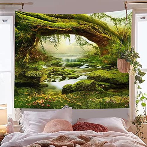 Llamazing Forest Landscape Magic Tapestry for Living Room & Bedroom (Sunlight & Creek, 60''L x 51''W)