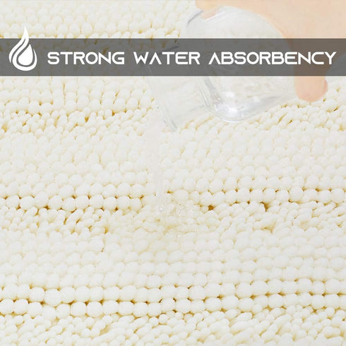 NICETOWN Super Thick Soft Chenille Bath Mats, Striped, Machine Washable, Durable Doormat, Water Absorbent, Cream, 32" x