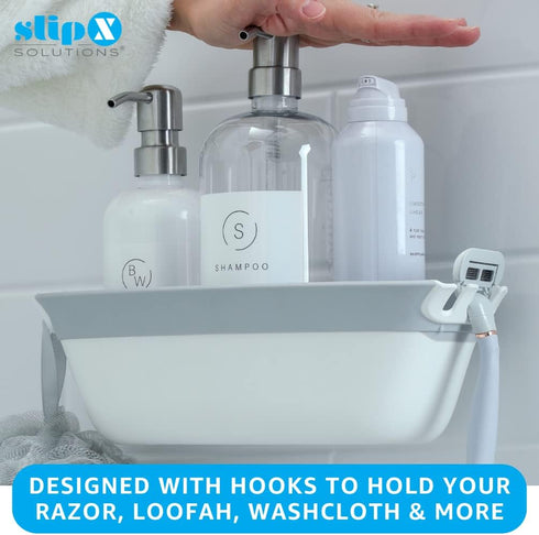 SlipX Solutions Power-Lock Shower Organizer Caddy with Suction Cups, Holds Up to 22lbs for Shampoo & Soap