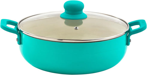 IMUSA USA Tea Caldero (Dutch Oven) with Glass Lid, 2-Quart Ceramic Interior, Teal
