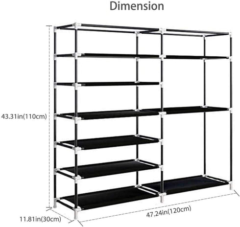 Shoe Rack Storage Organizer, 7 Tier Double Row Free Standing Rack for 24-27 Pairs with Dustproof Cover