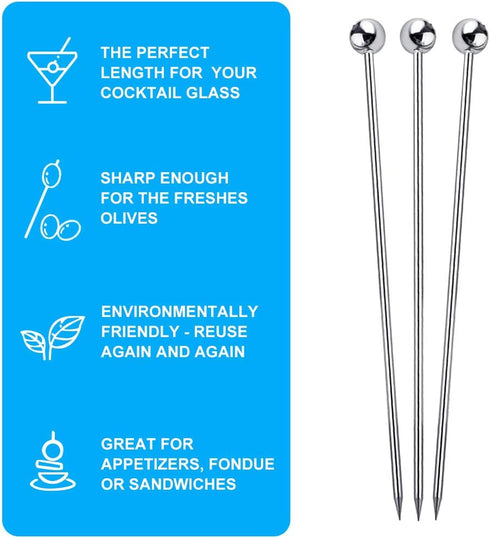 15PCS Stainless Steel Cocktail Picks, Reusable Toothpicks & Skewers for Drinks, Garnish Picks for Appetizers