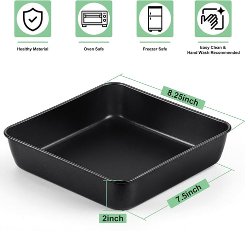 TeamFar Square Baking Pan, 8 inch Coated Square Cake Brownie Lasagna Pan with Stainless Steel Core & Non Stick Coating, for Baking Roasting Serving, Non-Toxic & Oven Safe, One Piece Design & Deep Wall by TeamFar